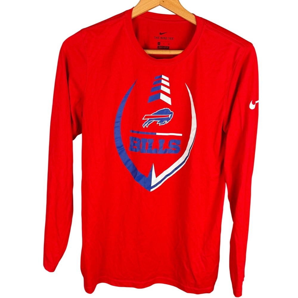 Nike Buffalo Bills Dri-FIT Red Long Sleeve Shirt Mens Small NFL Football Tee